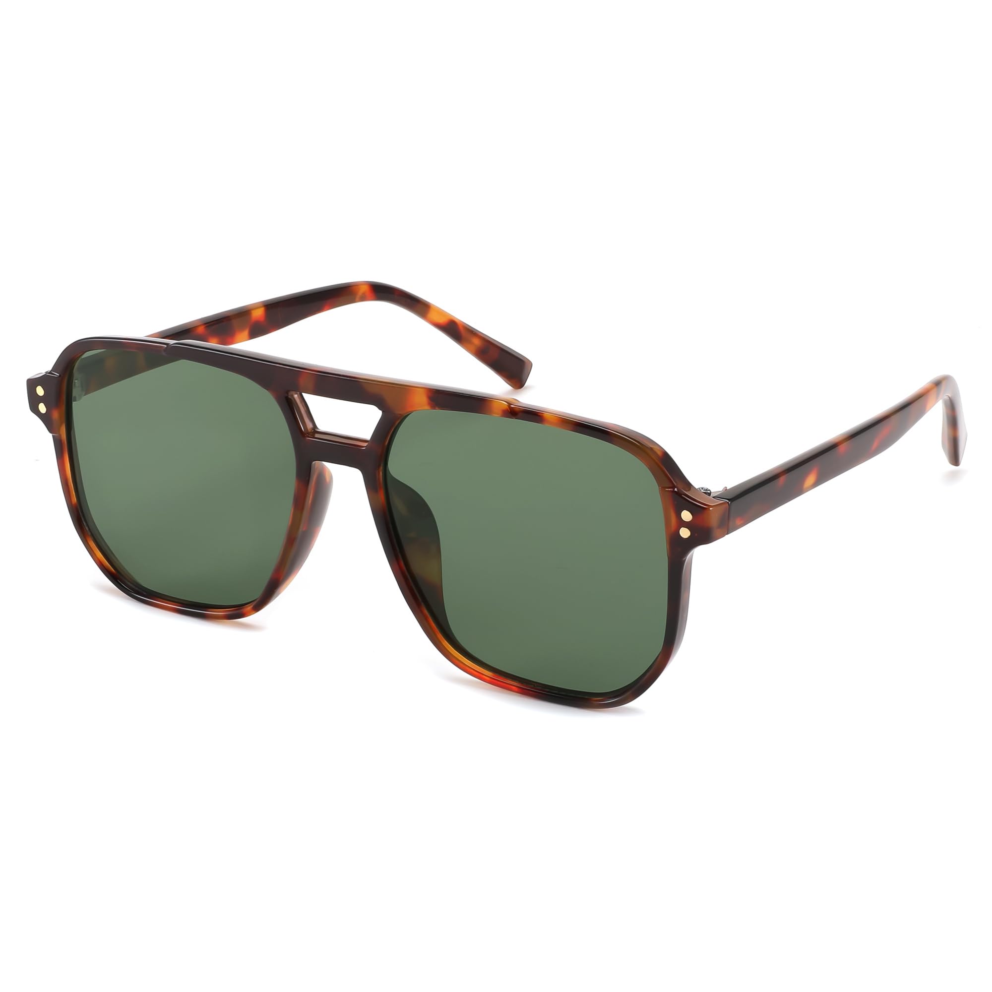 FEISEDY Retro Square Aviator Sunglasses Women Men 70s Vintage Trendy Plastic Frame Sun Glasses B2835 Tortoise Frame/Dark Green Lens 57 Millimeters
