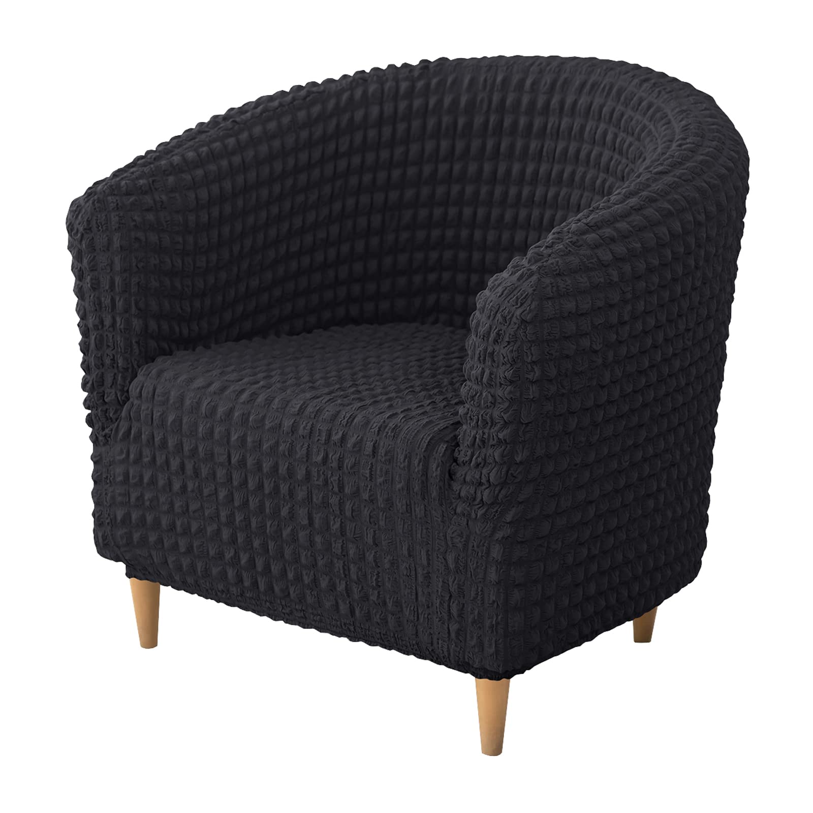Housse fauteuil club extensible seersucker noir 1 pièce