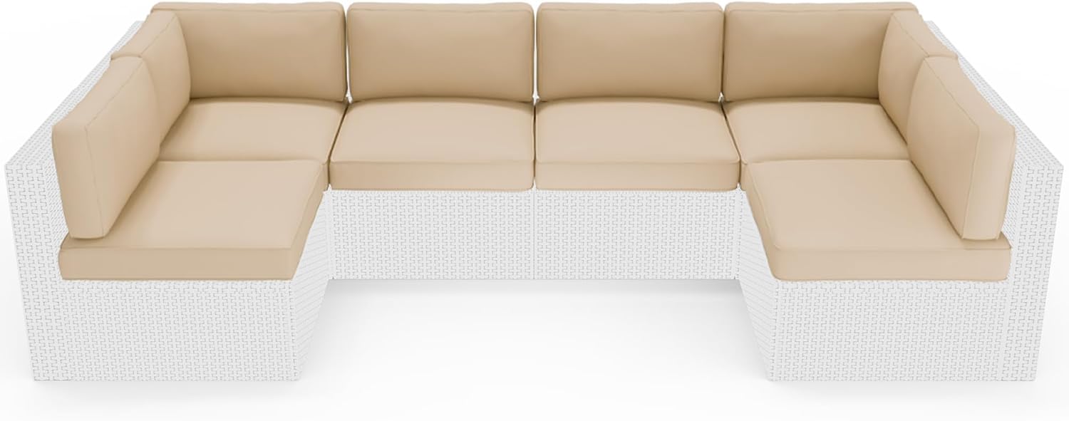 Oakcloud Oakmont Outdoor Replacement Cushions for Patio Furniture,Water-Resistant Cushion for Patio Conversation Set,14-Piece Cushions for 6-seat Outdoor Sectional Sofa(Light Brown)