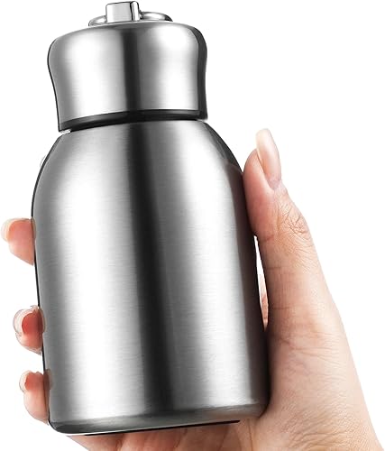 Mifoci 1 mini botellas de agua de acero inoxidable de 10 onzas con aislamiento térmico para bebidas frías y calientes, botella de agua portátil al