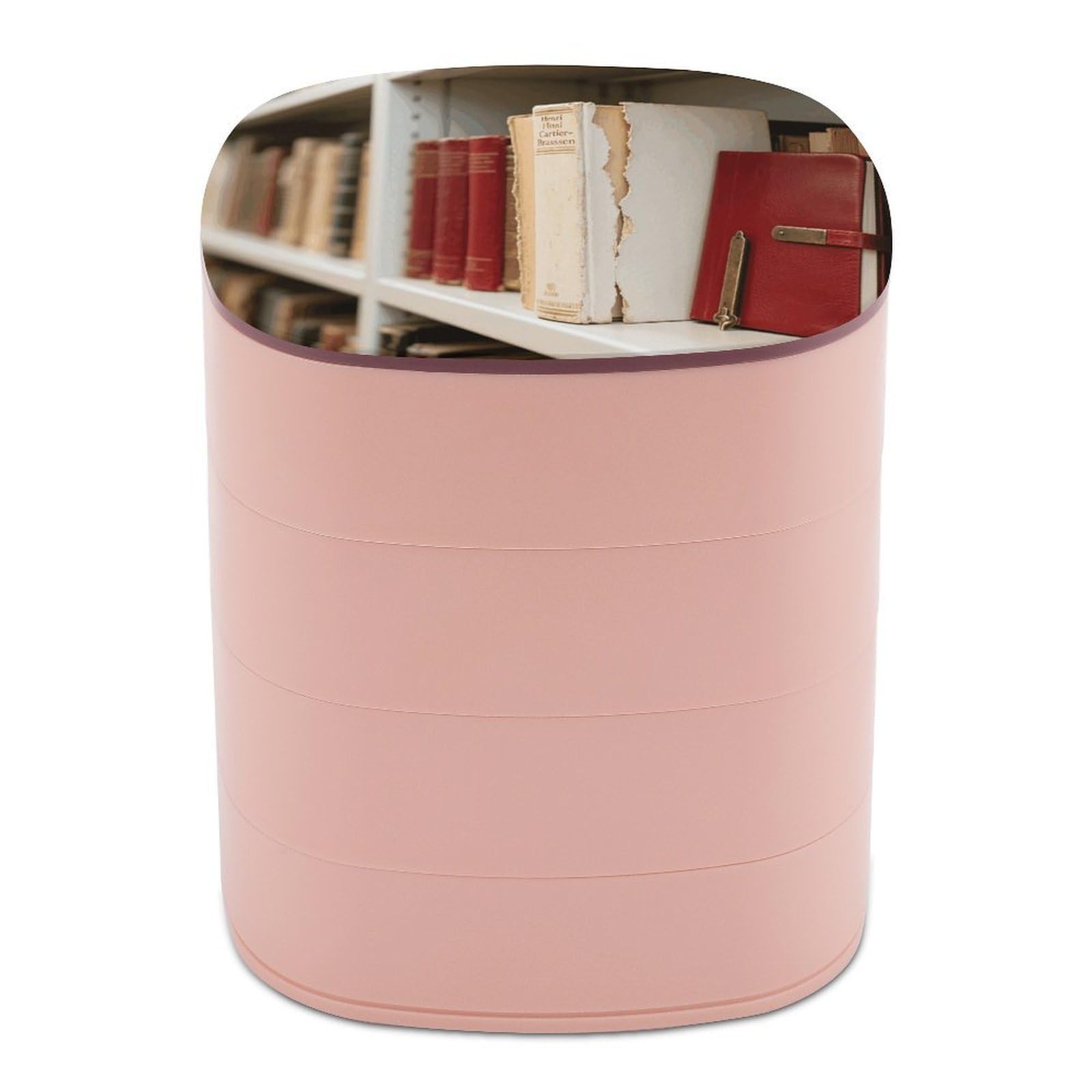VstaDank Library Bookshelf Book Jewelry Box with Mirror 4-Layer Rotating Jewelry Tray Case Portable Jewelry Case Trinket Boxes Trinket Cases Travel Jewelry Organizer Earrings Storage Box