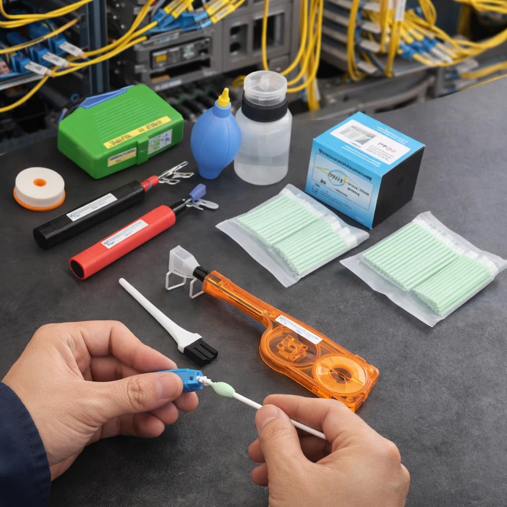 Glasfaser-Reinigungsset mit 1,25mm & 2,5mm Reinigungsstift, MPO MTP Reiniger, FTTH Reinigungsbox für SC/FC/ST/LC Steckverbinder, über 800 Anwendungen, inkl. Aufbewahrungstasche