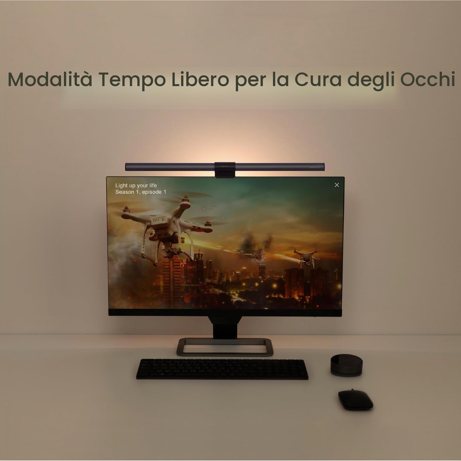BenQ ScreenBar Halo - Lampada da scrivania senza fili, senza riflessi sullo schermo, risparmio di spazio, 3 modalità di luce intelligente, compatibile con schermi curvi 1000-1800R
