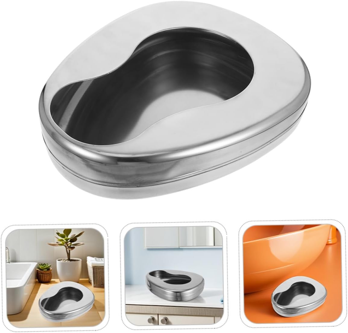 NOLITOY 2pcs Stainless Steel Bed Pans Portable Metal Bedpan for Elderly Men and Women Bedridden Patient Care Home Use Spill-Resistant Night Urinal