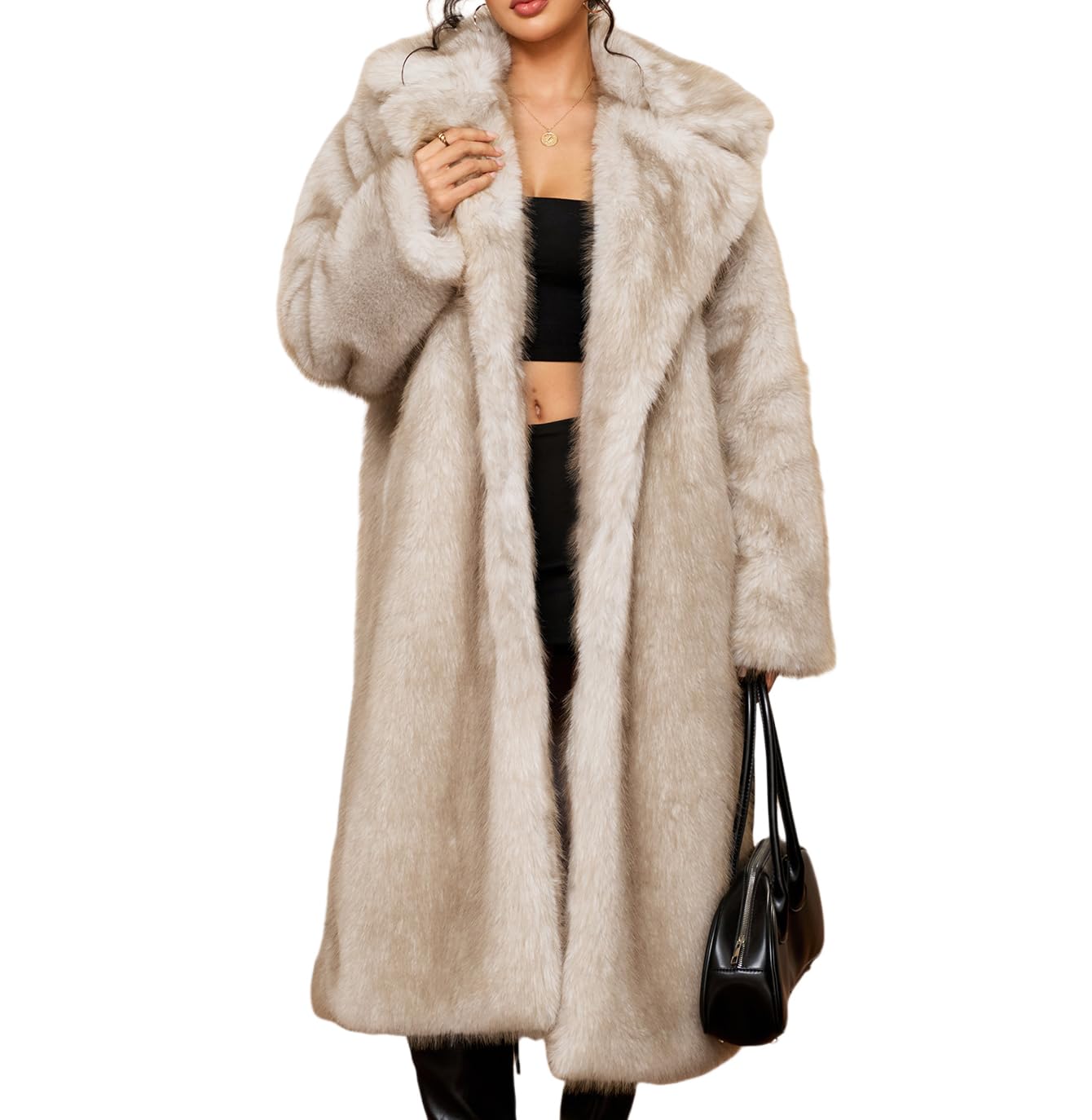 Abrigo Largo de Piel Sintética para Mujer Oversize Chaqueta con Cuello Solapas Chaqueta de Pieo Imitación Elegante Cálido Otoño Invierno Parka Regalo