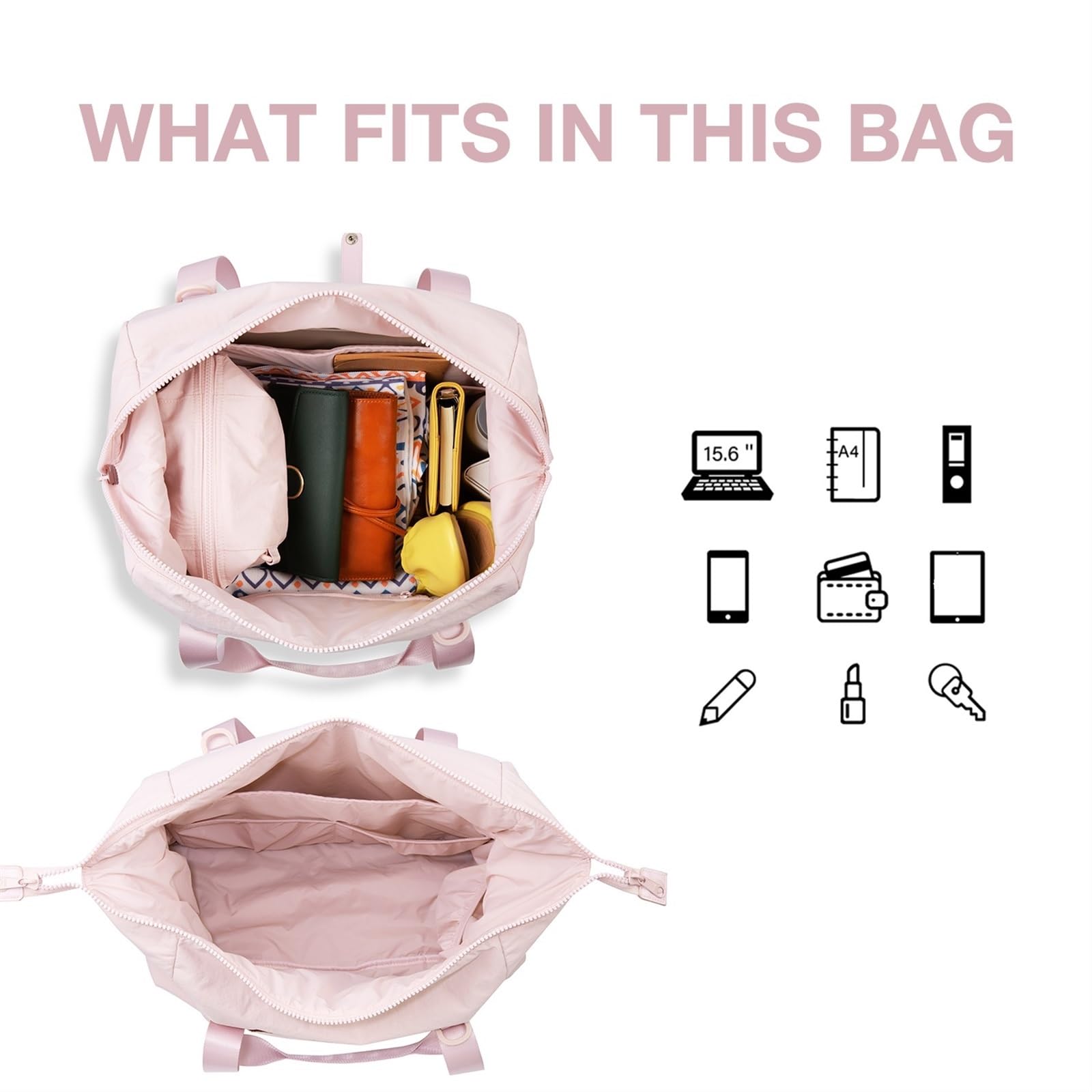 Sporttasche for Damen, Handgepäck, Weekender, Übernachtungstasche, Reise-Seesäcke mit Trolley-Ärmel, Tragetasche, Workout-Tanztasche(Pink)