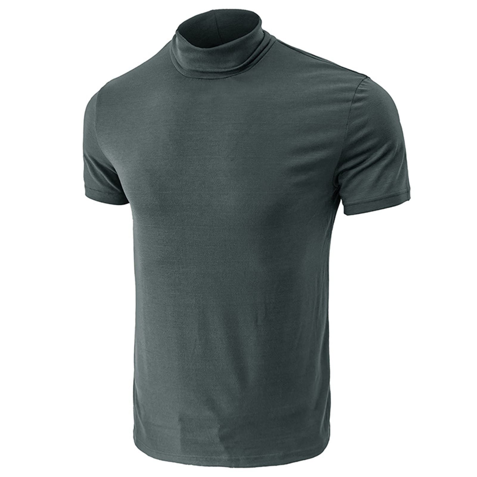 Mens Basic Turtleneck T Shirt Slim Fit Pullover Lightweight Short Sleeve Tops Undershirts Thermal Underwear Tops (Large,Grey)