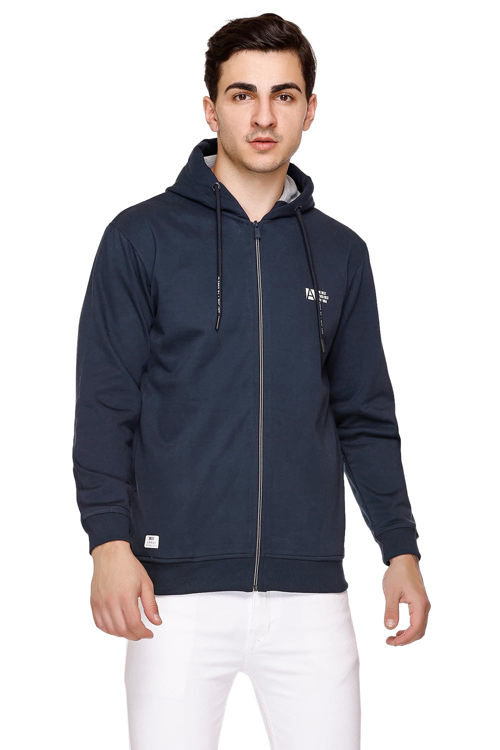 Men's Printed Hooded Sweatshirt-2FZC101-BLUE-image-1
