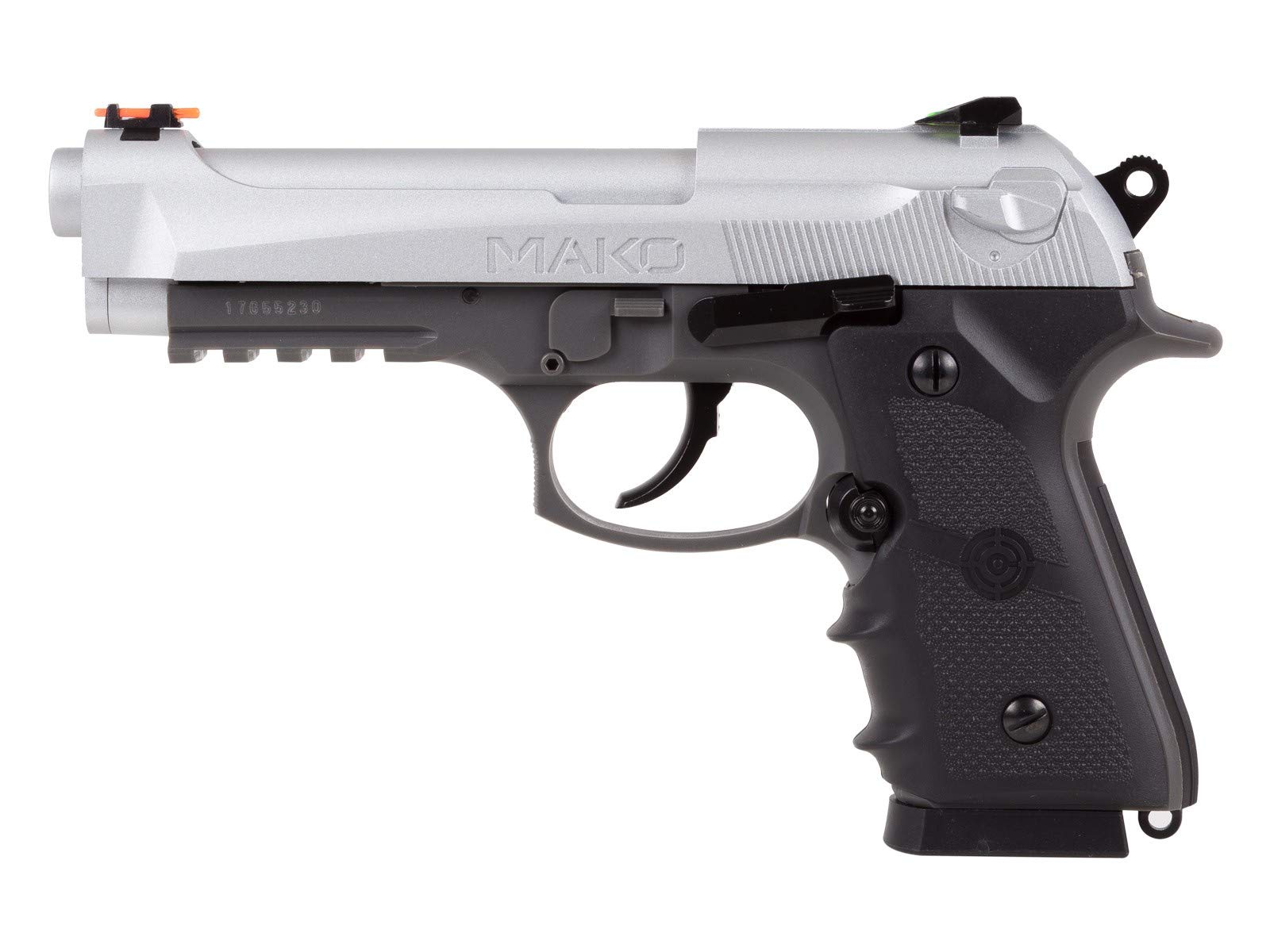 Crosman CM9B MAKO - Pistola de cápsulas de Aire comprimido (CO2) Munición Bolas bb's de Acero Rail Picatinny para Accesorios. Corredera metálica. Potencia < 3.5 Julios | Miras de fibra óptica, agarre ergonómico, marco tricolor, diseño deslizante