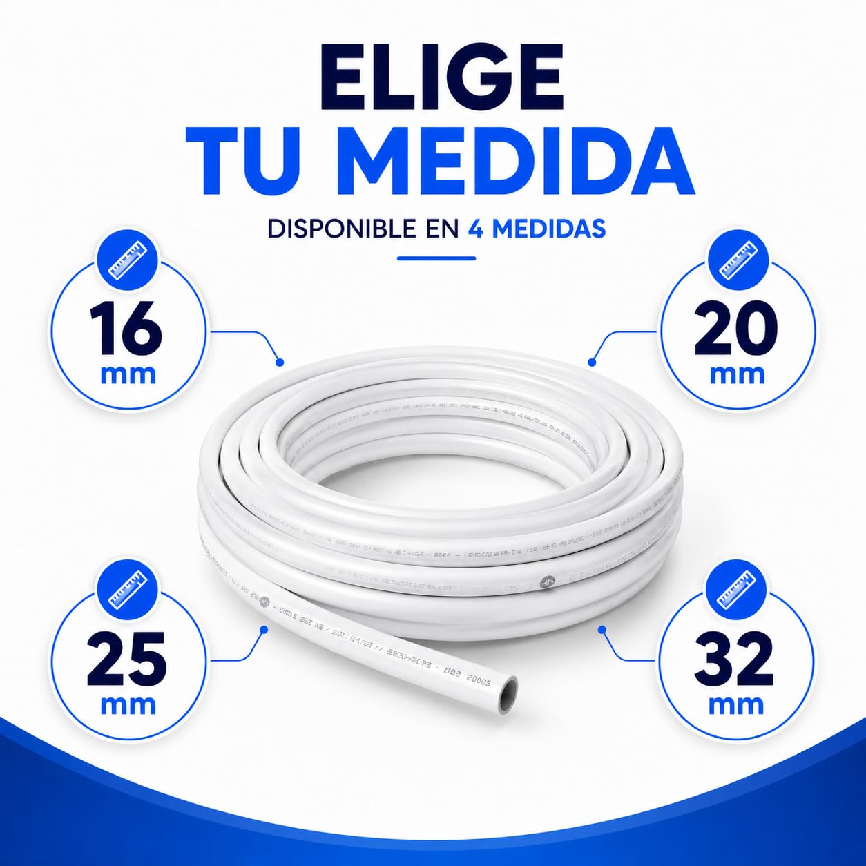 Tubo Multicapa por Metros para Fontanería, Agua Potable y Calefacción | Disponible en 1 m y 5 m | Tubería Multicapa Flexible 16 mm, 20 mm, 25 mm y 32 mm (16mm, 500, Centímetros)