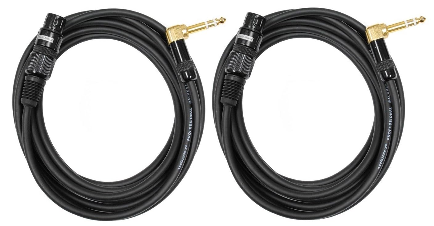 Audio2000'S C20025P2 Two-Pack 25-Feet Gold-Plated 1/4-Inch TRS Right Angle to XLR Female Audio/Recording/Patch/Stage Cables (Two 25 Feet Cables)