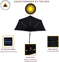 Vista 4 de FLAME&SHADE 9 ft Half Round Solar Powered Outdoor Market Patio Table Umbrella for Wall Balcony with LED Lights and Tilt