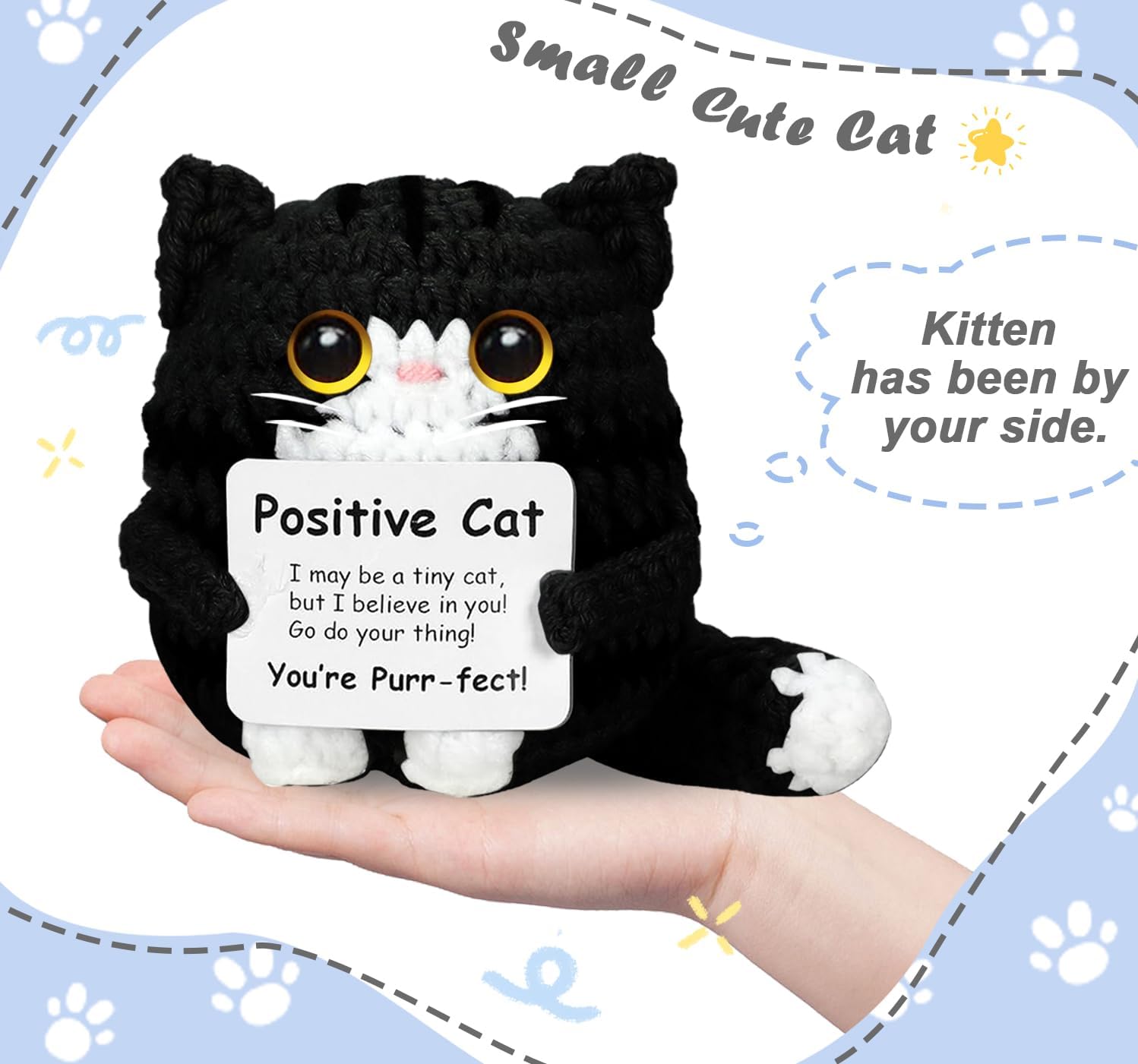 Positive Crochet Cat Animal Emotional Support Crochet Cat Handmade Crochet Animals Lover Gifts for Women Men,Handmade Funny Mini Birthday Cute Cat Decor Mom Grandma Daughter Son Friends