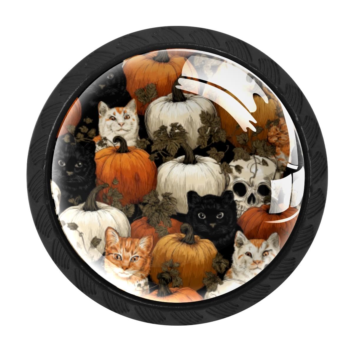 4 PCS Cabinet Knobs, Pumpkins Cats Skulls Drawer Knobs Dresser Handles