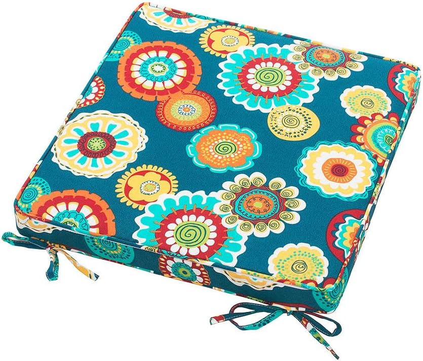 Magpie Fabrics Indoor Outdoor Waterproof Square Chair Cushion, 18" x 18" x 2.5", 2 Pack, Water Resistant Seat Cushions, for Patio Garden Office, Floral Green