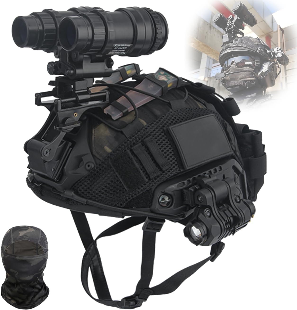 Airsoft Military Fast Tactical Helmet Set,With NVG,Flashlight,Battery Pouch,Helmet Cover,Balaclava Headgear,For Paintball Cs CQB WarGame Cosplay