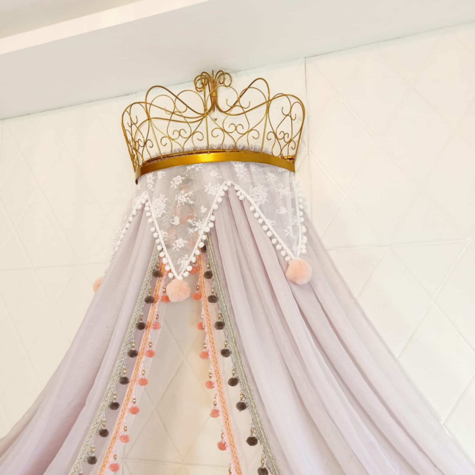 Prinses Bed Luifel Bed,Lezen Hangend Bed Gordijn & Gordijnen Mesh Koepel, Kroon Klamboe Met Sterlicht, Elegant Sheer Beddengoed(6