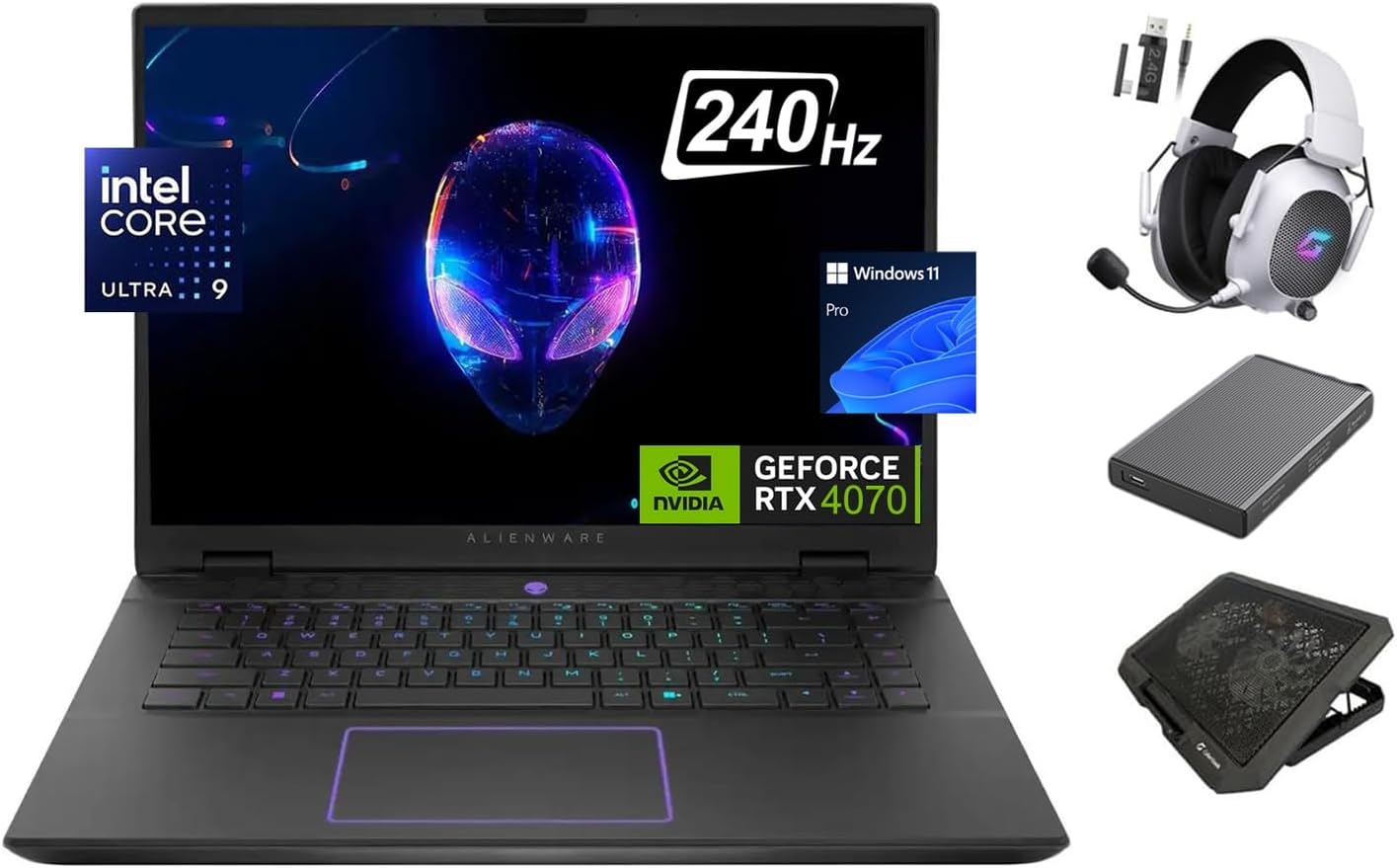 Dell Alienware M16 R2 4070 Gaming Laptop, 240Hz QHD+ Display, 16 Cores Ultra 9 185H AI Boost NPU, GeForce RTX 4070, 64GB RAM, 2TB SSD, RGB Keyboard, Ethernet, Win 11 Pro, w/Portable Drive