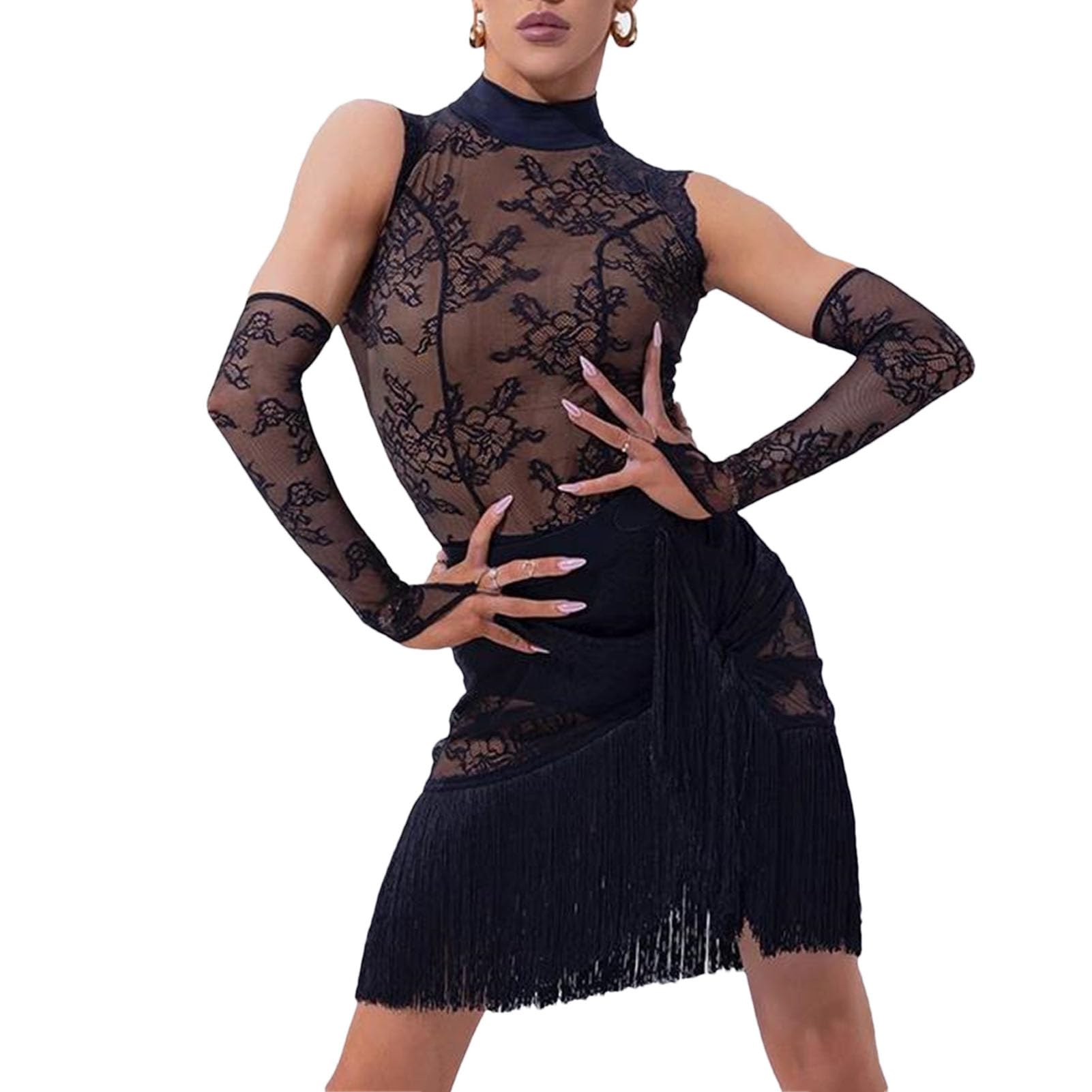 Women's Latin Dance Competition Bodysuit - Sexy Split Skirt for Stage Performances