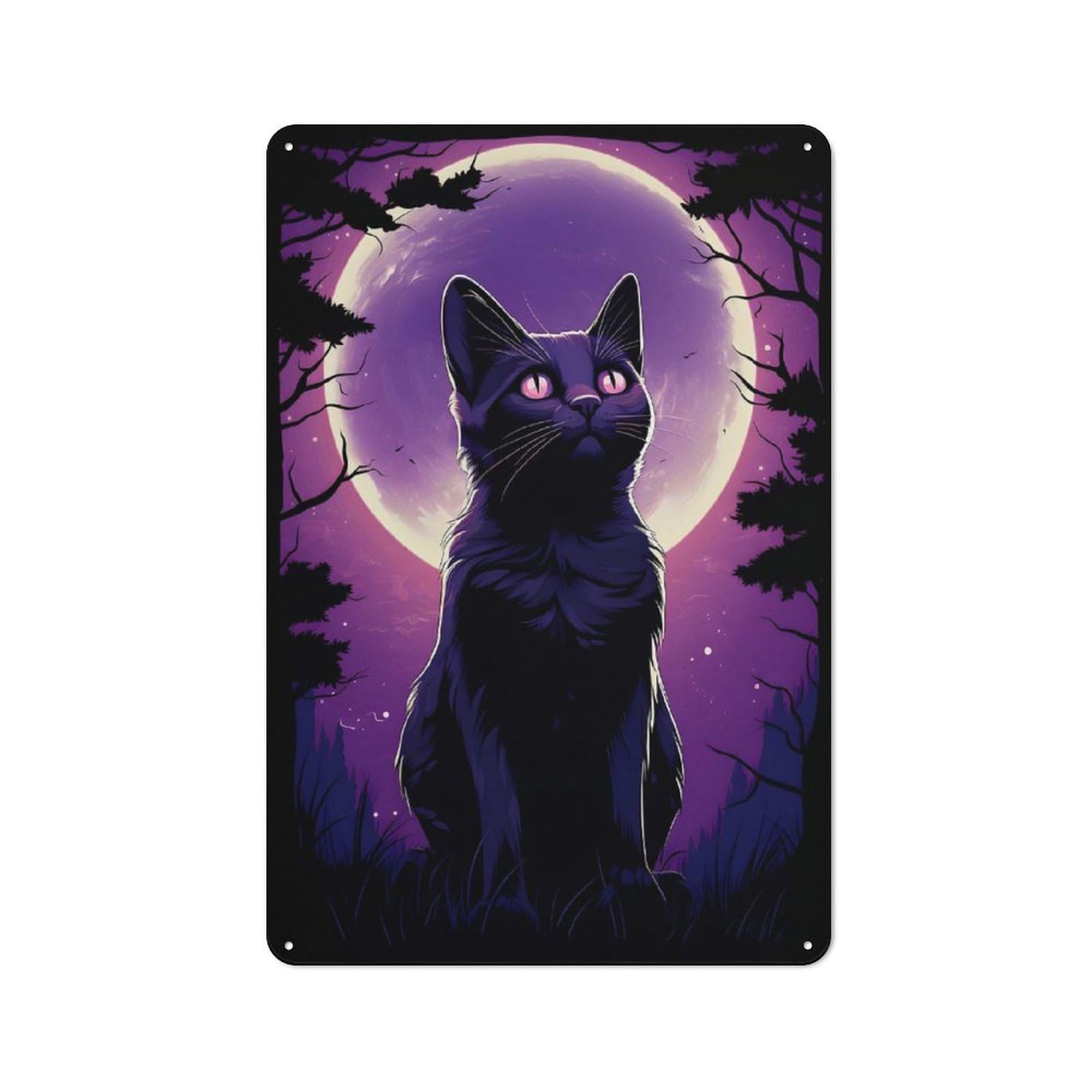 Junmoney Style-1 Siluet Cat Moonlight Cottage Style Metal Wall Decor 30X20cm, Farmhouse Metal Sign For Kitchen, Cottage, Porch Or Garden Room