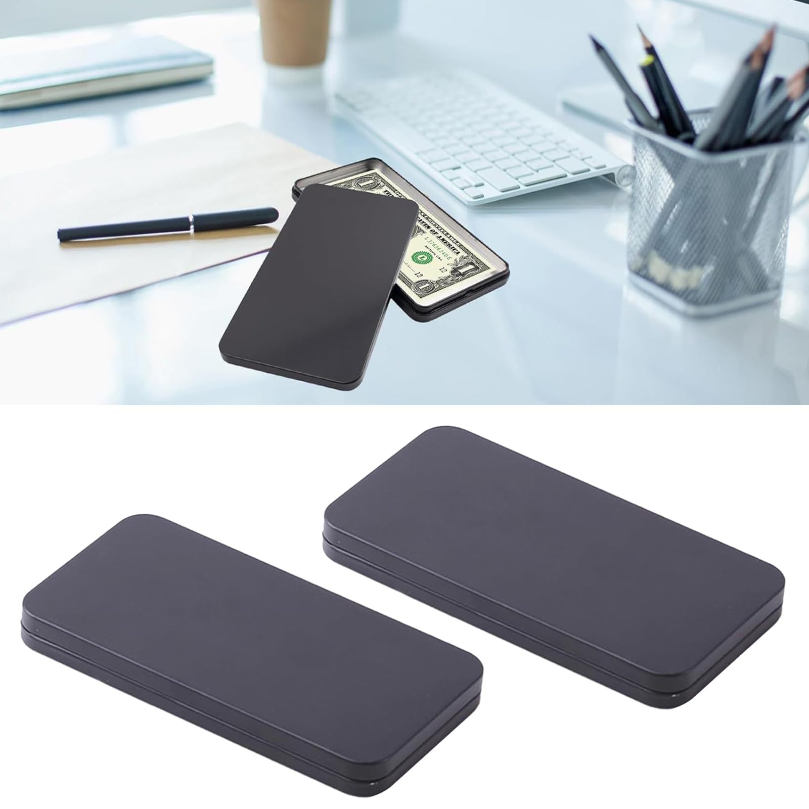 Scatola Portavalori In Metallo Nero | Organizer Per Banconote E Gioielli, 6,69x3,54x0,59 Pollici