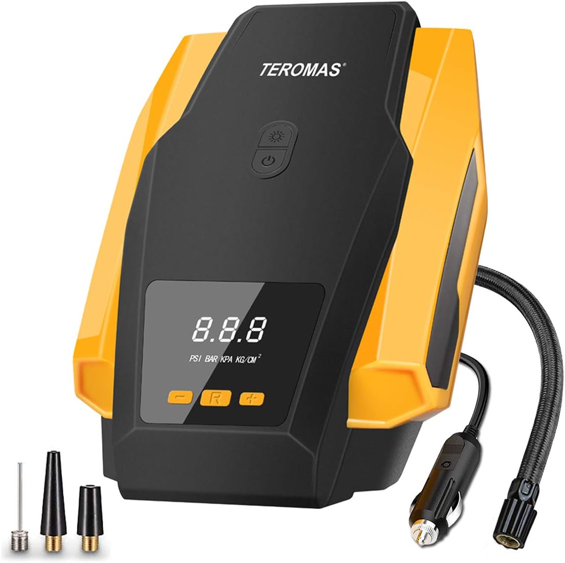 Tire Inflator, TEROMAS Air Compressor Pump, 12V DC Portable Auto Tire Pump with Digital Display up to 150PSI for Car, Bicycle and Other Inflatables (yellow)