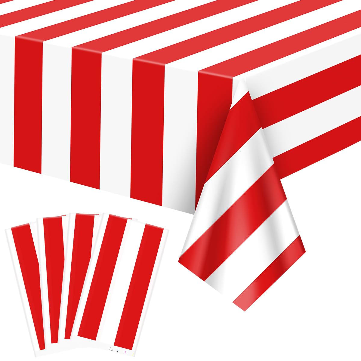 FuenteOrilla 4 Pcs Red and White Striped Tablecloths Carnival Tablecloth Waterproof Rectangle Tablecloth for Holiday Picnic Movie Night Christmas Circus Theme Party Decorations, 130x220cm