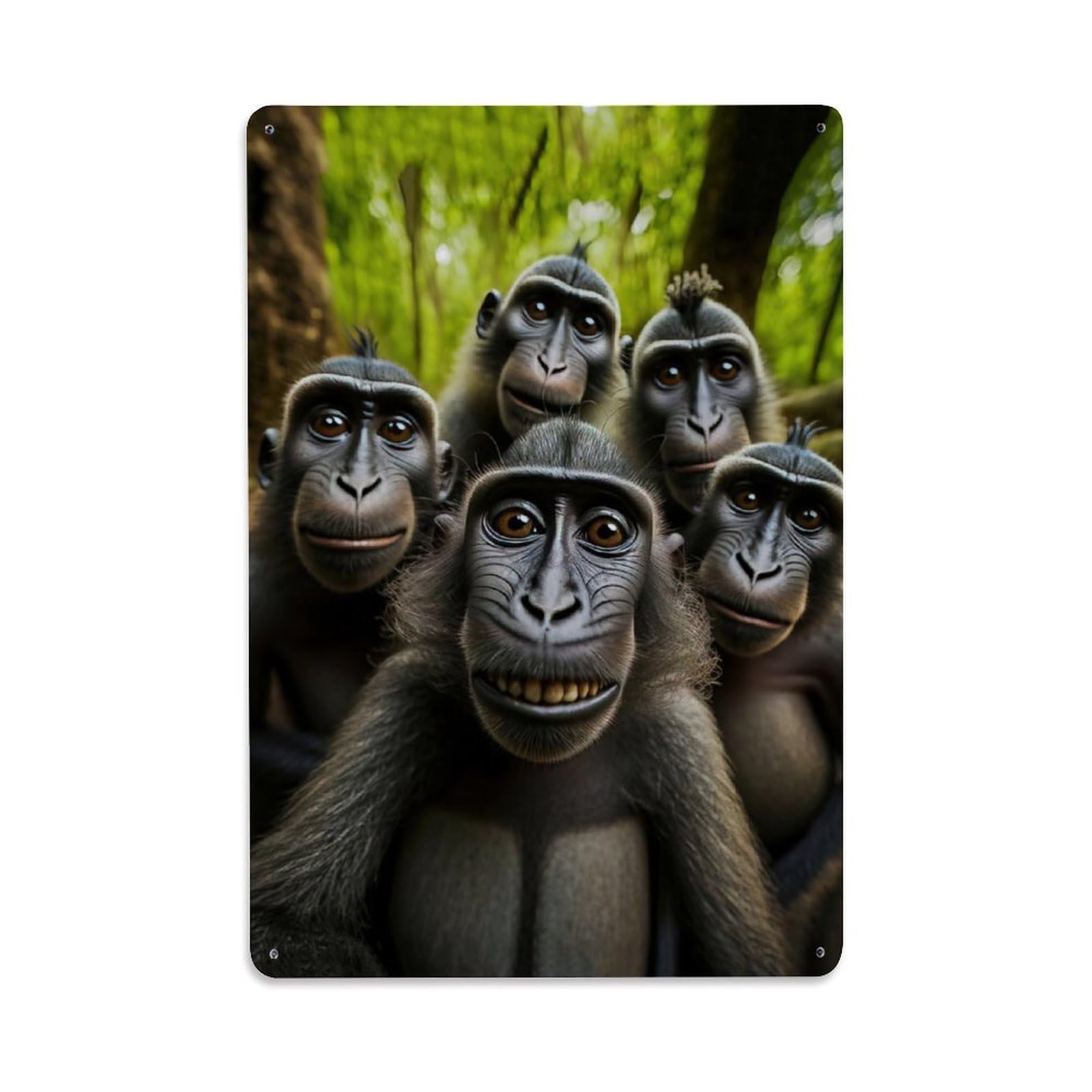 Funny Animal Nature Wildlife Vintage Monkey Selfie Classic Metal Tin Sign Plaque Wall Decor for Cafe, Man Cave, Club Bar, Office, Home Garden Round Metal Poster 8x12Inch