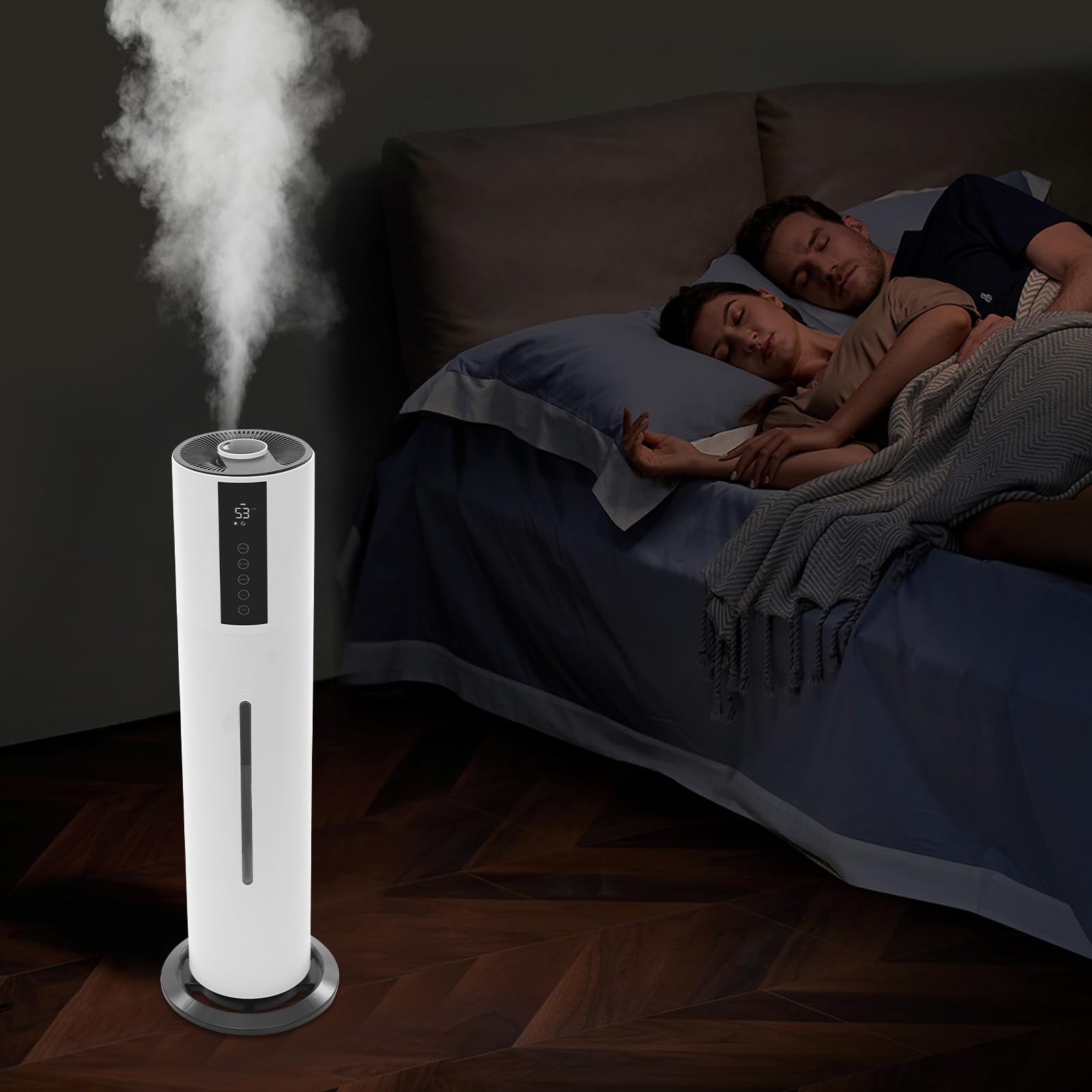 Humidificador grande para el dormitorio, humidificador de 28 W y 8 L con funciones de esterilización, volumen de niebla ajustable en 3 niveles con indicador LED, apagado automático, temporizador y