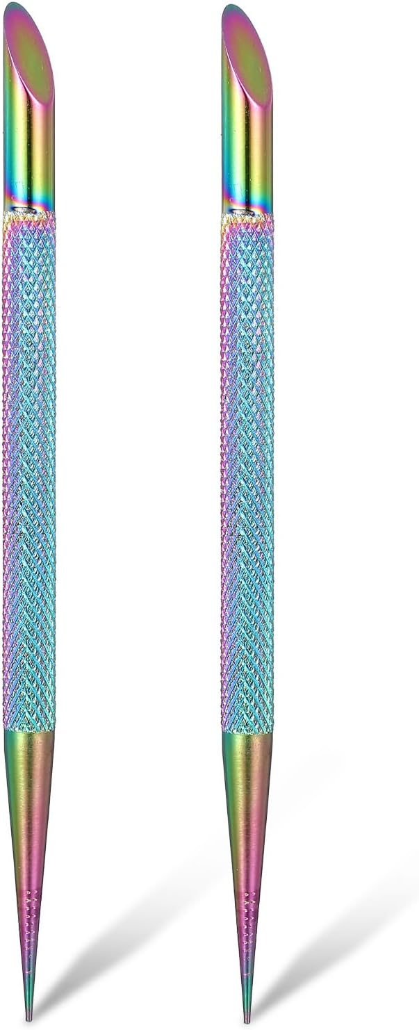 2 Pcs Nail Cleaning Cuticle Stick, Stainless Steel Cuticle Pusher Tool Nail Polish Remover Stick Polish Peeler Cutter for Fingernails Toenails Manicure Titanium Color
