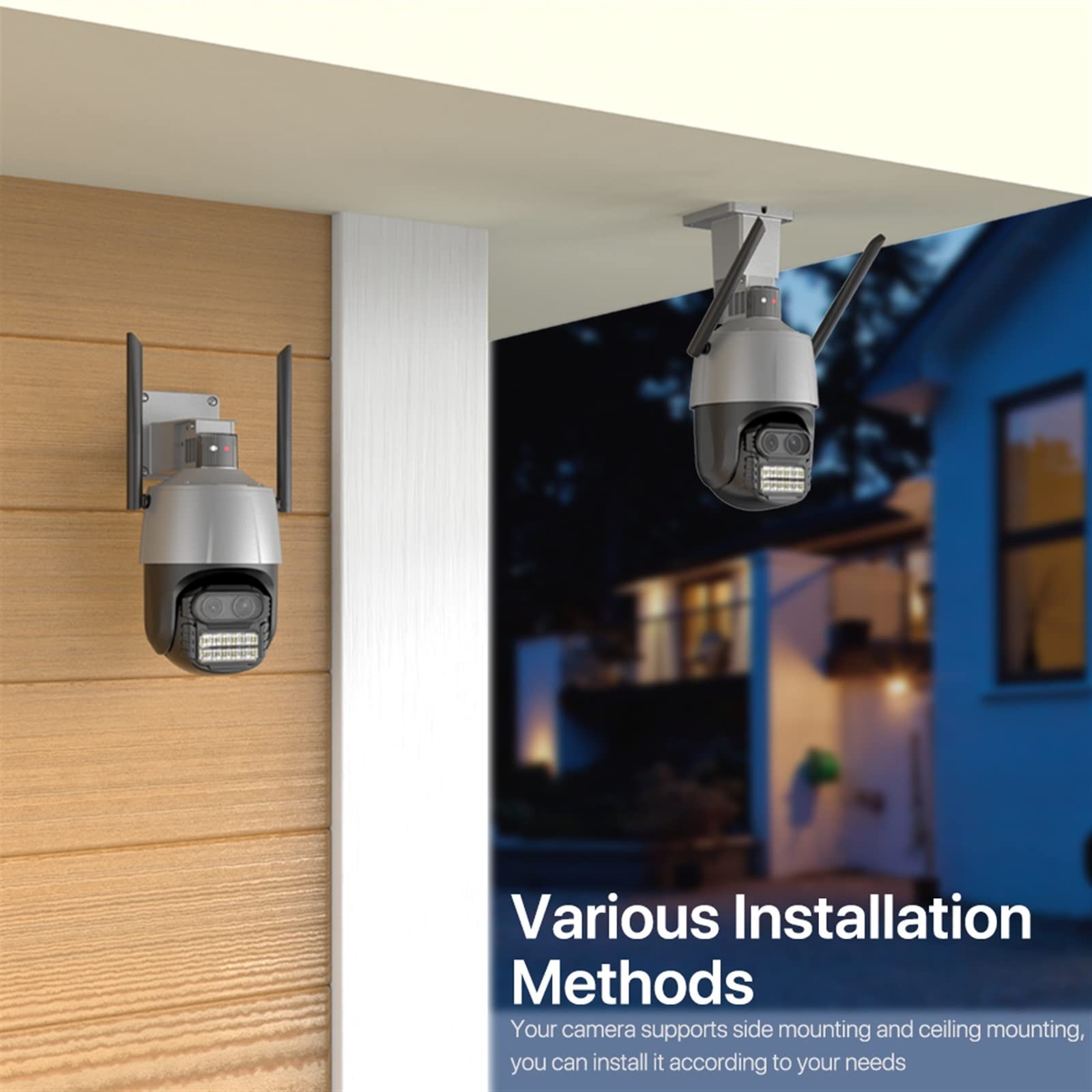 Kamera bezpieczeństwa, Kamera IP 8MP 4K Bezpieczeństwo Kamera PTZ 2.8 + 12mm Podwójny obiektyw Kolor zewnętrzny Noktowizor Kamera monitoringu CCTV 8x Zoom cyfrowy(8MP Add 128G Card)