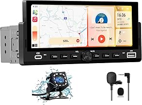 Single Din Car Stereo with IPS Touchscreen, Wireless CarPlay & Android Auto, Bluetooth Car Radio with Backup Camera, External Mic, SWC, FM, USB