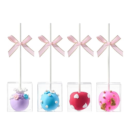 100 Pack Clear Cake Pop Boxes 1.75"x1.75"x2" with Lollipop Sticks