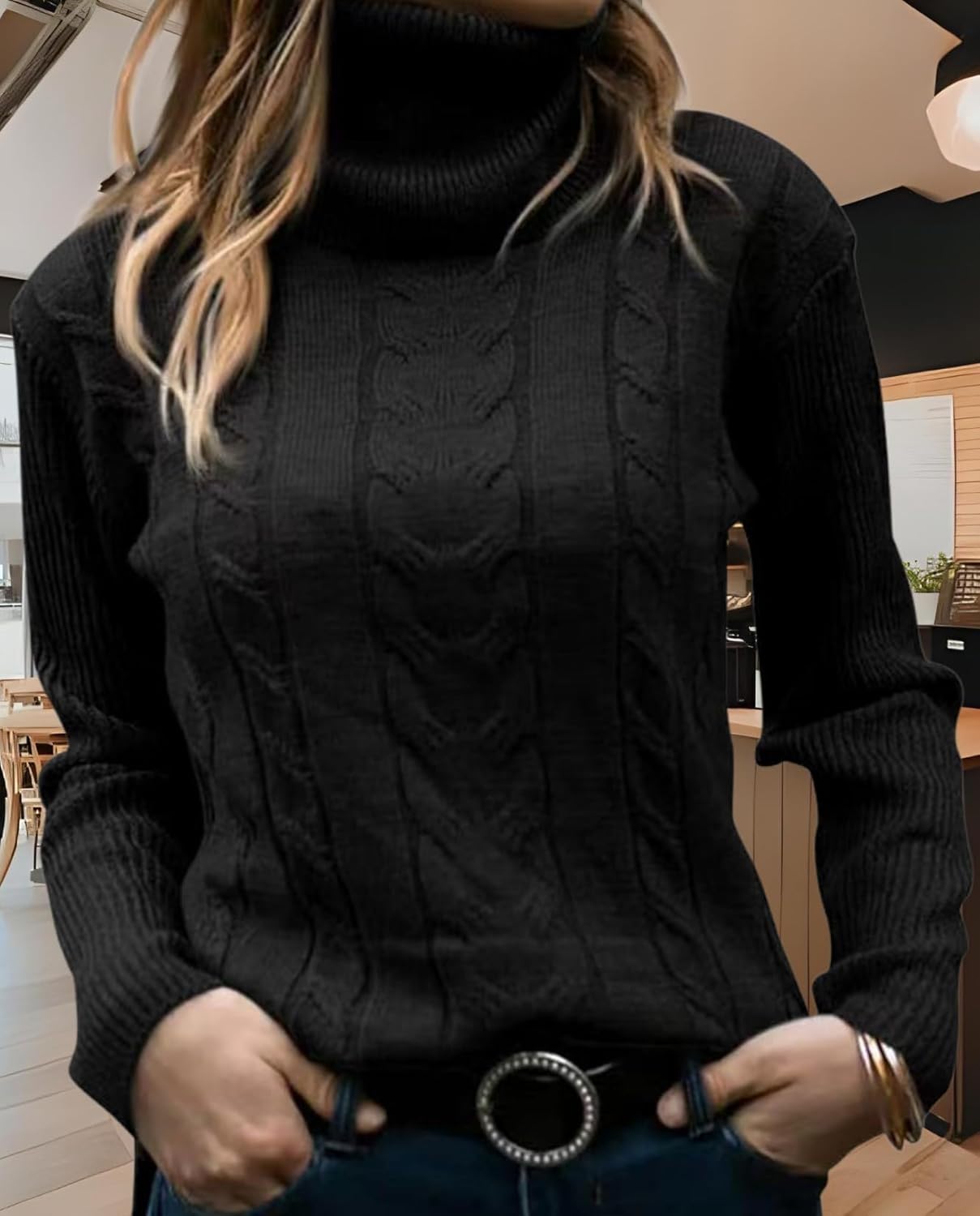 Women's Retro High Neck Pullover Sweater Long Sleeve Casual Warm Top for Vacation and Daily Wear - Image 3