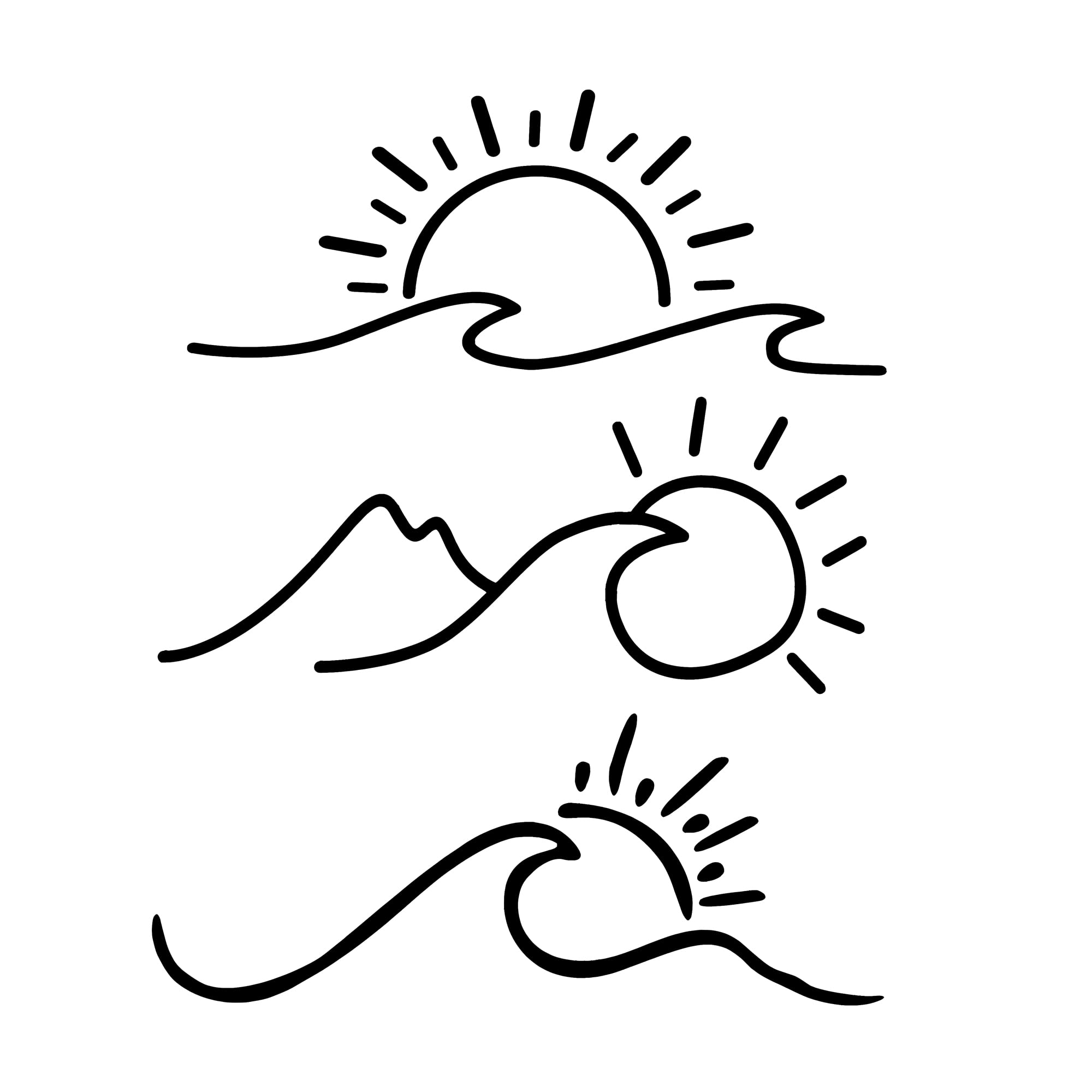TOMALL3pcs 7.4'' Sun and Wave Stickers for Car Window Ocean Mountain Vinyl Decals for Car Truck Bumper Fender Trunk Laptop Motorcycle (Black)