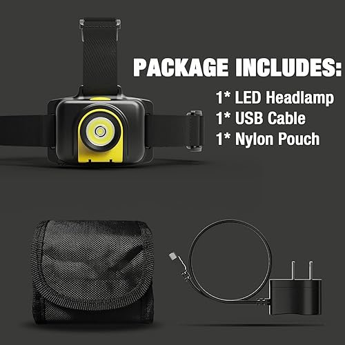 Miniatura 7 de Skywoods Linterna frontal de 500 lúmenes con recargable, impermeable IP65, 2 modos de luces para la cabeza para acampar, pescar, correr