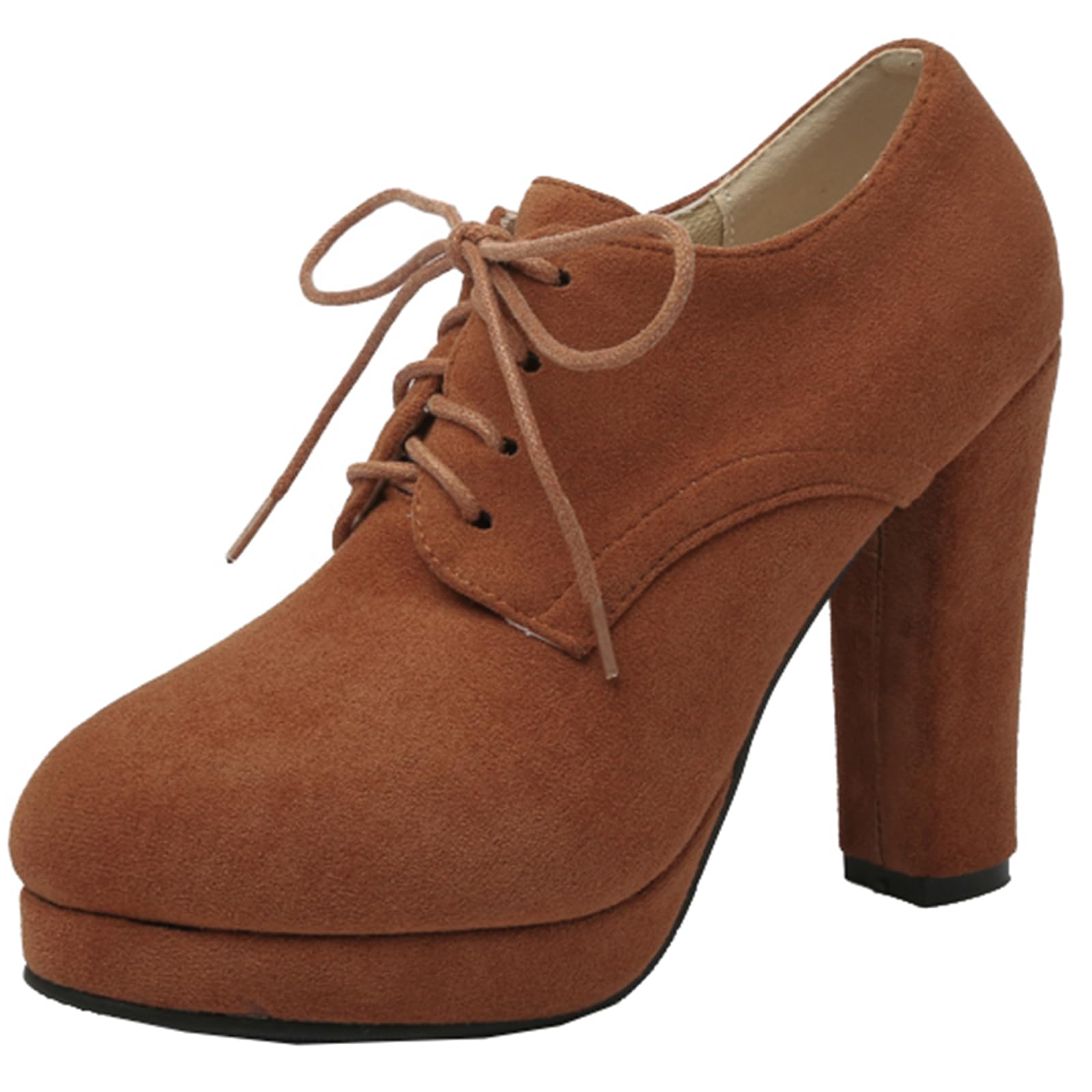 Onewus Damskie buty sznurowane w stylu vintage z wysokimi obcasami blokowymi, do biznesu/pracy