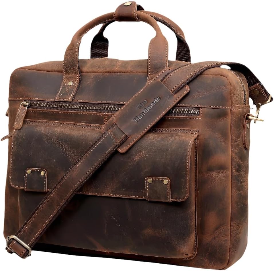 16" Leather Messenger Bag for Men Vintage Leather Laptop Bag Computer Satchel