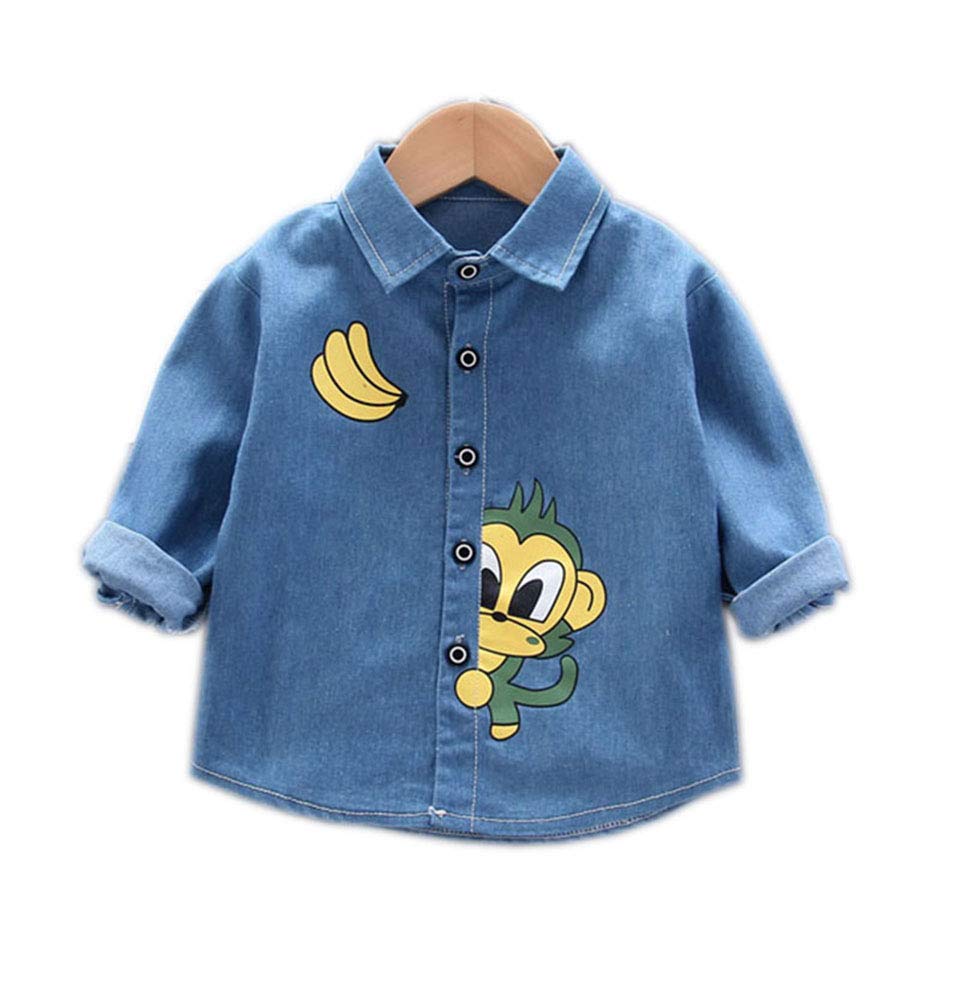 Little Boys Kids Long Sleeve Button Down Shirt Monkey Bear Crocodile Printed T-Shirt