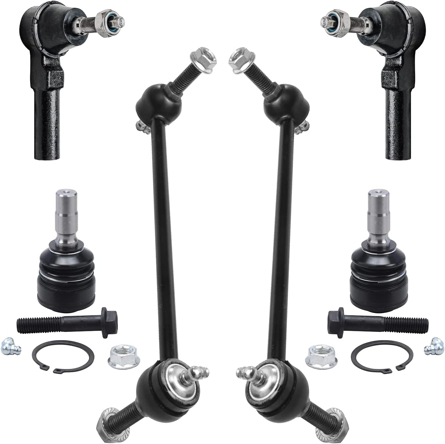 Detroit Axle - Front 6pc Suspension Kit for 05-10 Ford Mustang, 2 Outer Tie Rods 2 Lower Ball Joints 2 Sway Bars 2005 2006 2007 2008 2009 2010 Replacement