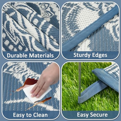 Tapis barbecue sol extérieur imperméable et lavable grand format bleu - 4