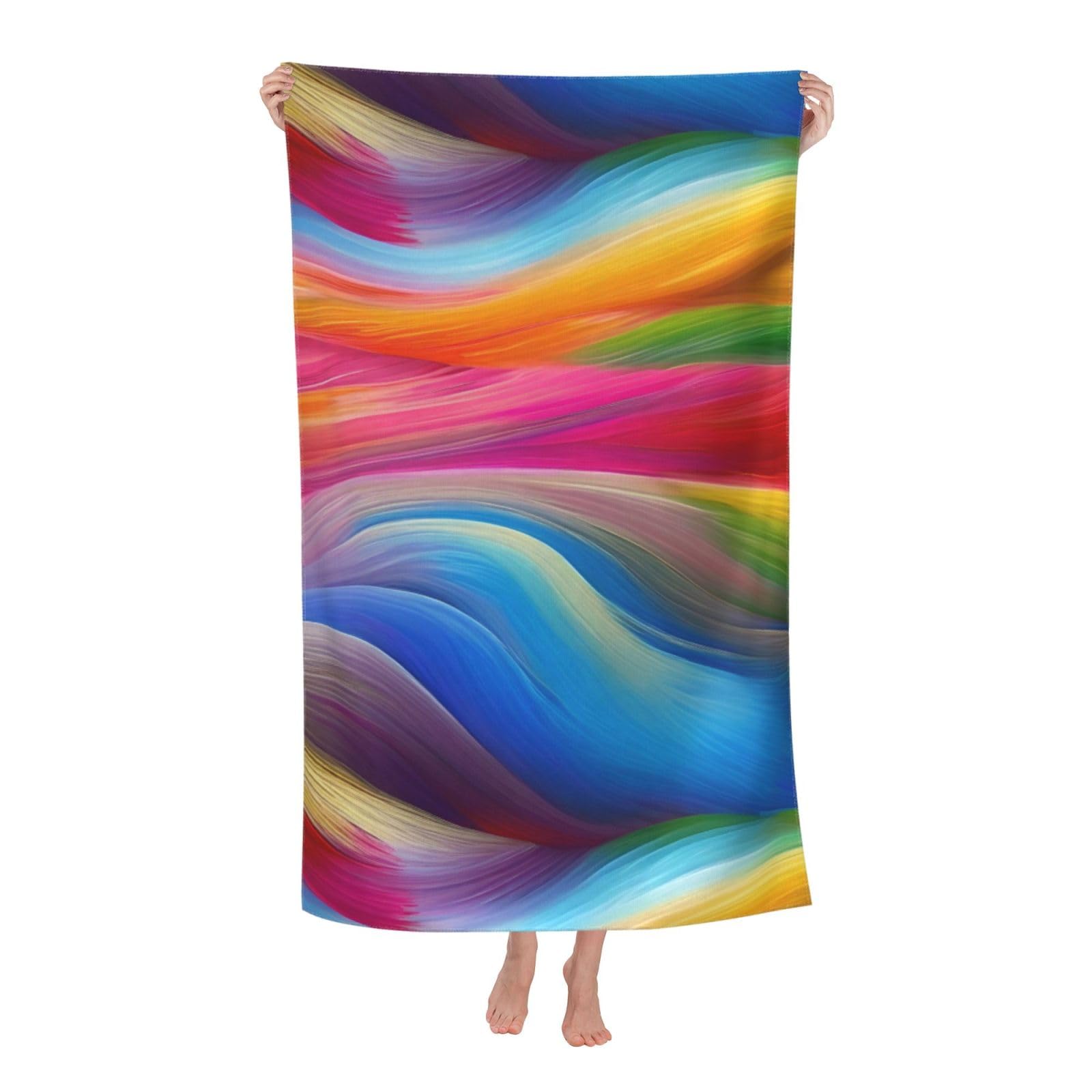 Pojknbv White Rainbow Ocean Print Oversized Adult Beach Towel Quick-Dry Comfortable Lightweight Travel Pool Camping