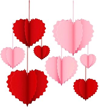 8X Valentines Day Decorations String Garland Heart Hanging Heart Ornaments for Festival Proposal Birthday Mother, Red Pink