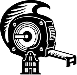 Tape Measure and House Silhouette Metal Wall Art WallArt Decor Metal Outdoor Decor Metal Signs Modern Funky Wall Sculpture Trendy Exquisite Wall Decoration for Living Room Office Dorm Room Black 12in