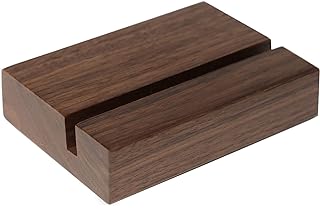 UNIQOOO 3.5" Walnut Wood Stand for Monthly Desk Calendar, Wooden Block Base, Cardstock Holder, For Office Home Retail Reception Decor, Photo Display, 2 Pack