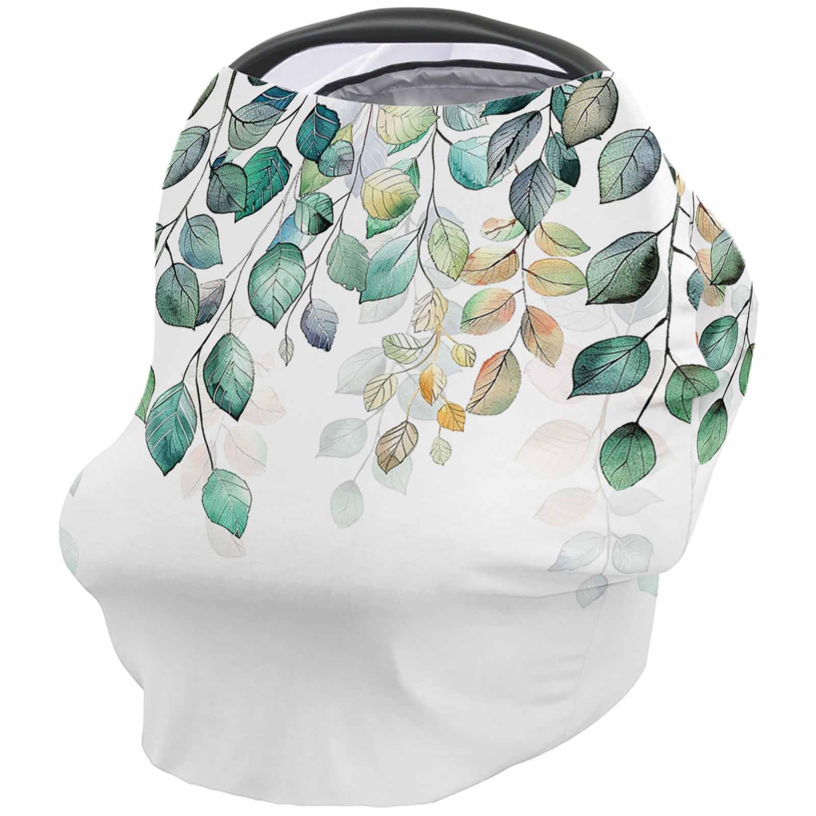 Nursing Cover for Breastfeeding Scarf, Green Gradient Eucalyptus Leaves Baby Car Covers Super Soft Multi Use for Canopy Shopping Cart Cover Blanket Stroller Cover