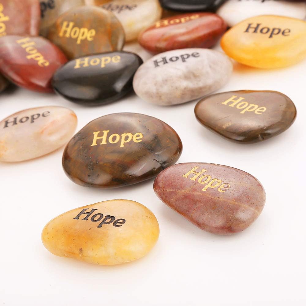 ROCKIMPACT 50PCS Hope Stones Engraved Inspirational Rocks Prayer Stones Gift Healing Stone Encouragement Hope Rocks Wholesale Bulk, 2"-3" ea