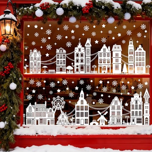 AVAKY Fensterbilder Weihnachten häuser Selbstklebend, Fensterdeko...