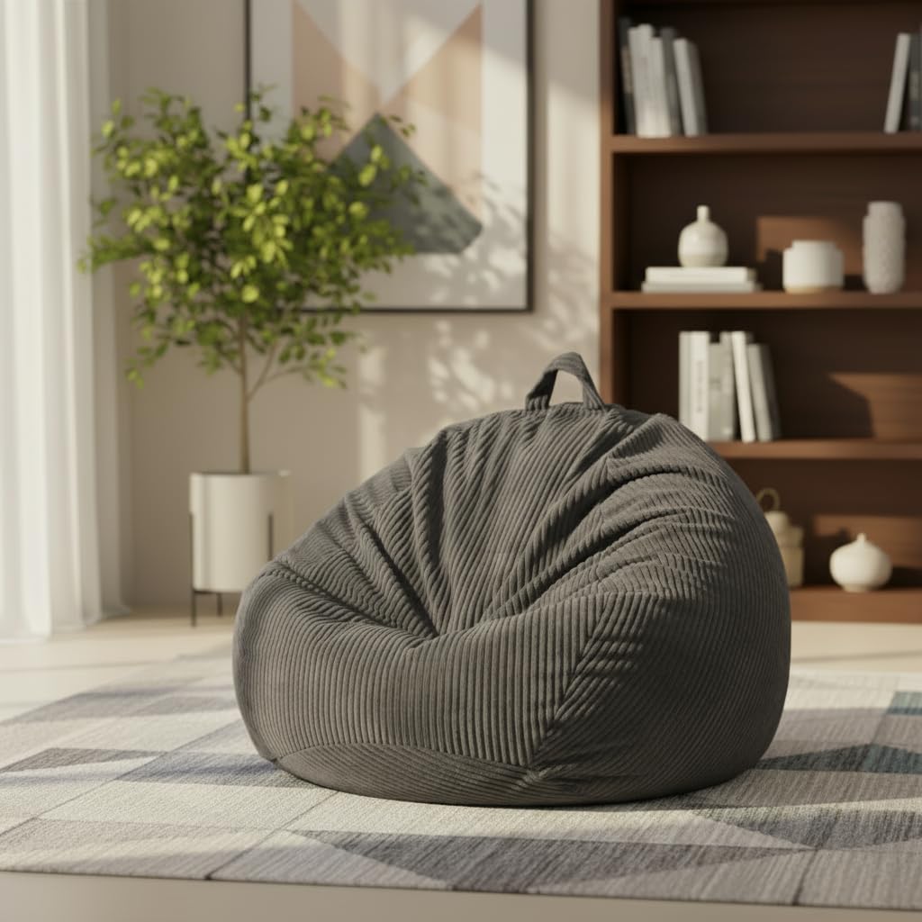 ZhenLives Stuffed Animal Storage Bean Bag Chair Cover, Cover Only (No Filler), Corduroy Toy Organizer Floor Cushion Seat, 48 in/120 cm Slipcover for