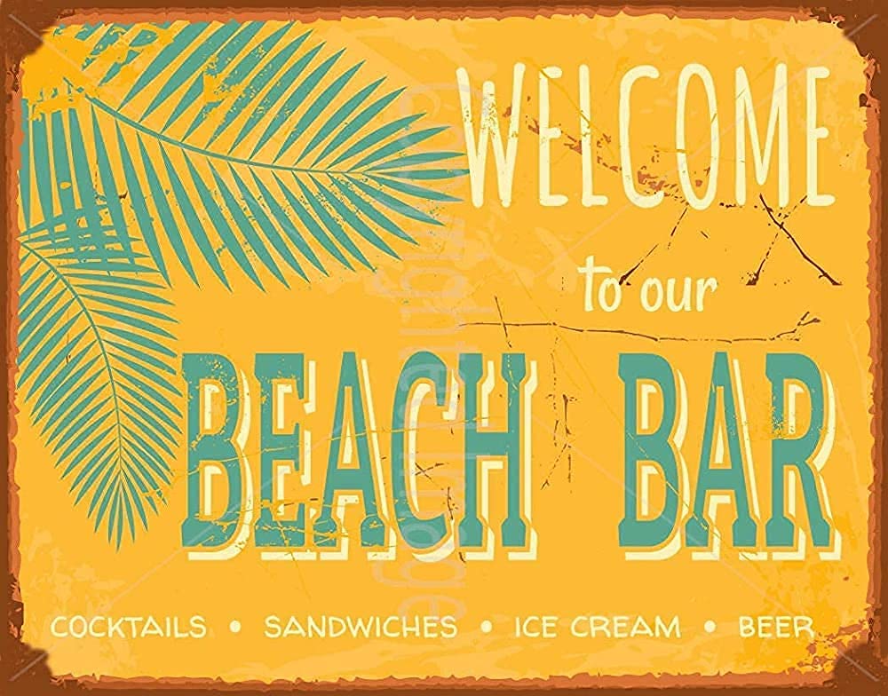 Lawenp Welcome to Beach Vintage Wall Decor Bar Decor Aluminum Sign for Home Kitchen Bar Funny Sarcastic Metal 8 x 12 Inches Tin Sign